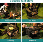 Gaomon Outdoor Portable Wood Stove, Tent Stove,Wood Burning Stove for Camping,Cast Iron Wood Stove,Tent Heaters for Camping, Includes Chimney Pipes ans View Glass,Ice-fishing, Cookout, Hiking, Travel