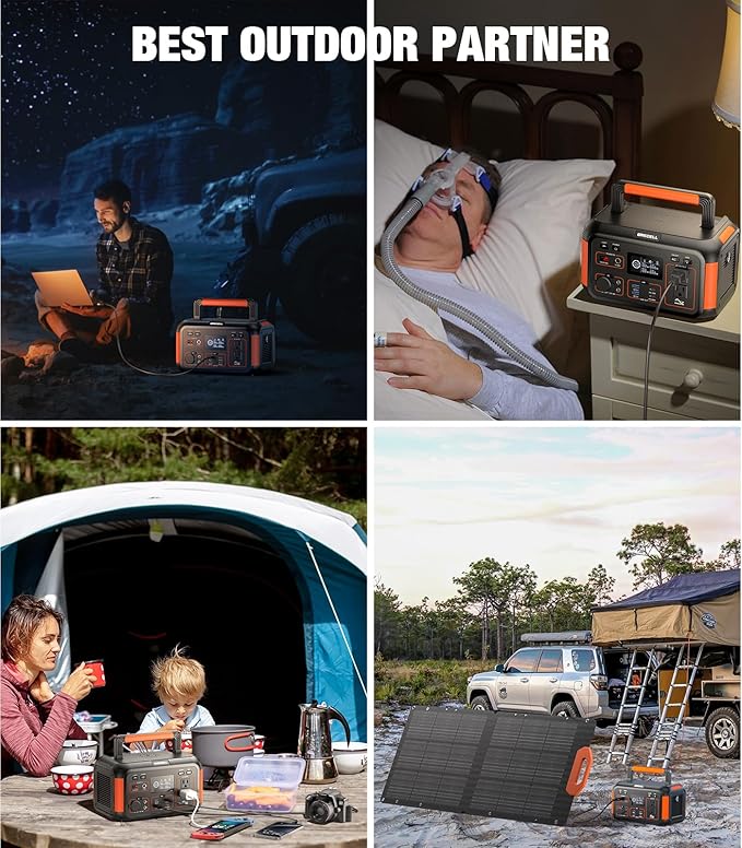 GRECELL 500W Portable Power Station 444Wh Solar Generator with 110V Pure Sine Wave AC Outlet/PD60W, 1000W Peak power station for Camping Trip RV Outdoor Home Emergency Backup & Solar Powered