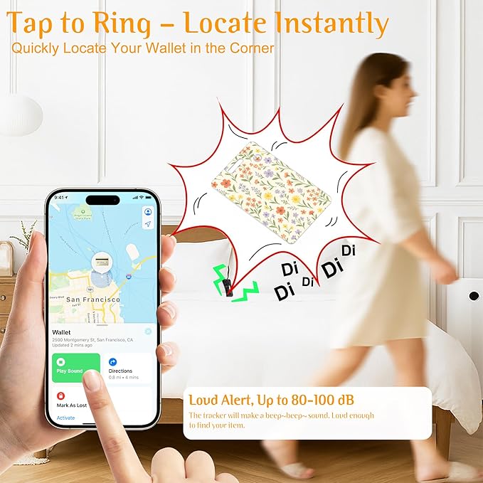 Wallet Tracker Card (iOS Only), Rechargeable Bluetooth Smart Tracking for Apple Find My Compatible Anti Tracker for Men Women Slim Item Locator for Purse Passport Key Luggage Tag (1Pcs/White FLR)