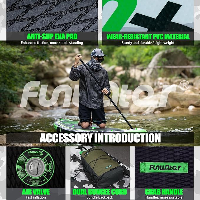 FunWater Inflatable Stand Up Paddle Board with Premium SUP Paddleboard Accessories, Anti-Slip EVA Deck, 11'/10'6'' Paddle Boards for Adults & Youth of All Skill Levels