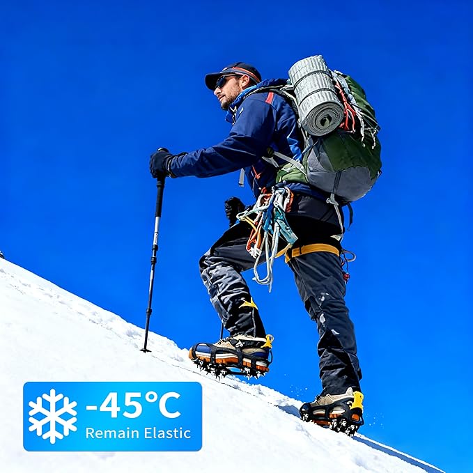 Ice Cleats for Shoes and Boots Snow Traction Cleats Crampons for Walking on Snow and Ice 9 Studs Non-Slip Overshoe Rubber Anti Slip Crampons Slip-on Stretch Footwear Winter Hiking Climbing Ice Fishing