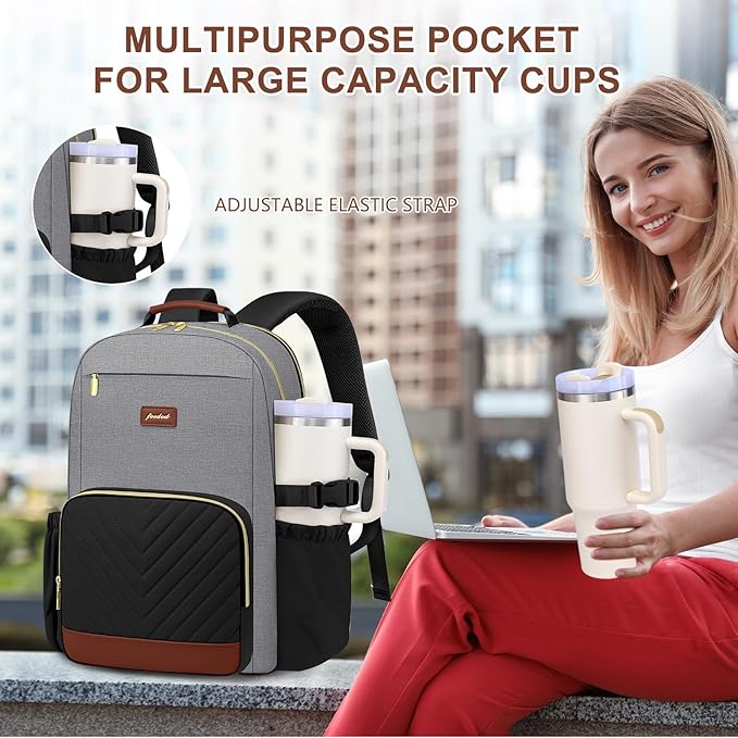 Focdod Laptop Backpack for Women Bookbag: 17 inch Work Backpacks with Pouch Pocket for Large Capacity Cup & USB Charger College Book Bag Travel Business Nurse Teacher Bookbags Anti-theft Back Pack