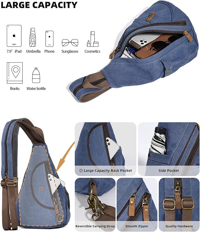KL928 Canvas Sling Bag - Small Crossbody Backpack Shoulder Casual Daypack Rucksack for Men Women(Large Version)