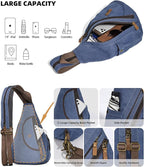 KL928 Canvas Sling Bag - Small Crossbody Backpack Shoulder Casual Daypack Rucksack for Men Women(Large Version)