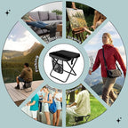 12" Portable Collapsible Stool - Folding Chair with Storage Pouch, Convertible Satchel for Hands-Free Carry & Supports 265Lbs, Ultralight for Hiking, Fishing, Camping, Festivals (Black, Standard)