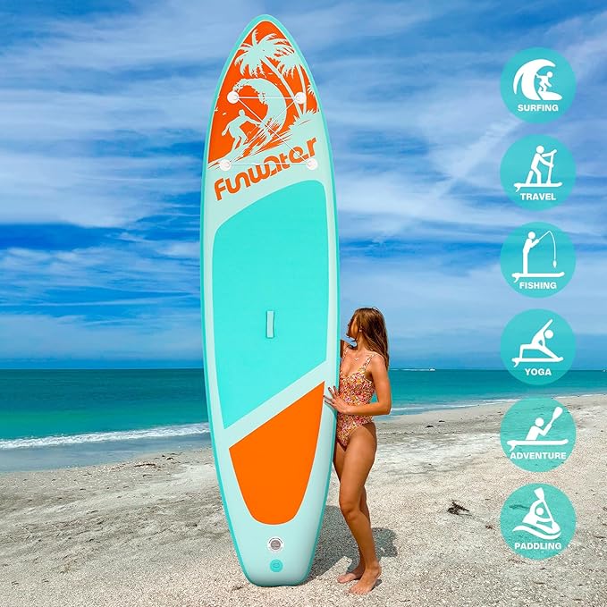 FunWater Inflatable Stand Up Paddle Board with Premium SUP Paddleboard Accessories, Anti-Slip EVA Deck, 11'/10'6'' Paddle Boards for Adults & Youth of All Skill Levels