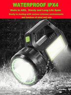 LED Searchlight LED Lantern, Solar Rechargeable Super Bright 10000LM Handheld LEDs Spotlight, Multifunctional Camping Lamp Work Lights, 7 Light Modes, IPX4 Waterproof, for Emergency