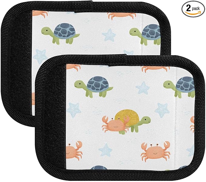 Crab Turtle White Luggage Handle Wrap for Suitcase Luggage Tags Handle Covers Identifiers Soft Decorations Travel Accessories 2 Pack