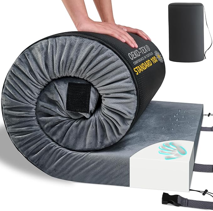 HomeMate CertiPUR-US Memory Foam Camping Mattress Pad Portable Roll Up Mattress for Adults Sleeping Mat Cot Mattress Pad