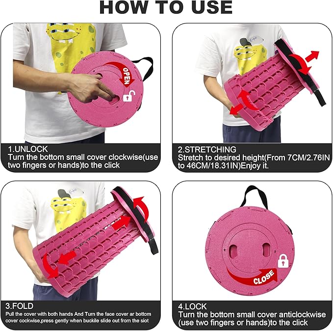 ALEVMOOM Upgraded Collapsible Stool with Thickened Cushion 18.1",600Lbs Max Weight Wider & Taller Pop Up Stool, Heavy Duty Portable Retractable Folding Chair or Travel Foot Rest for Camping, Outdoors