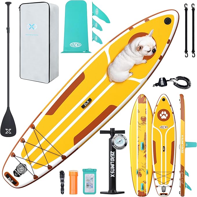 ZLX Inflatable Stand Up Paddle Board, 10'6" SUP Non-Slip Stable Deck Pad, Unique Center Fin, Premium Accessories, Portable Paddleboard for Adults, Beginners, All Skill Levels