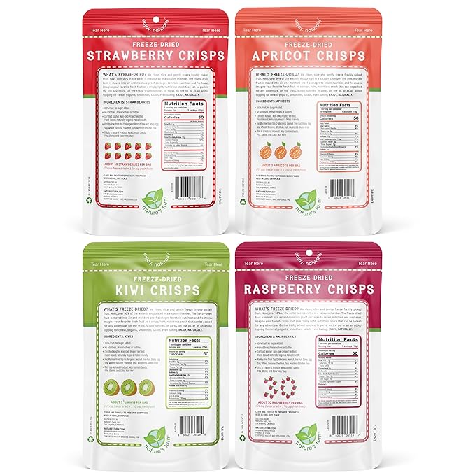 Nature’s Turn Freeze-Dried Fruit Crisps – Healthy, Gluten-Free, Crispy & Delicious, Plant-Based Snack, Ideal for Cereal, Smoothies, School Lunches, & On-the-Go, Sour Variety, Pack of 8 (0.53 oz Each)