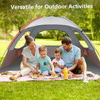 NXONE Beach Tent Sun Shade Shelter for 3/4/6 Person Person with UV Protection, Extended Floor, 3 Mesh Roll Up Windows & 8.0/8.5mm Fiberglass Rods丨Carry Bag Included