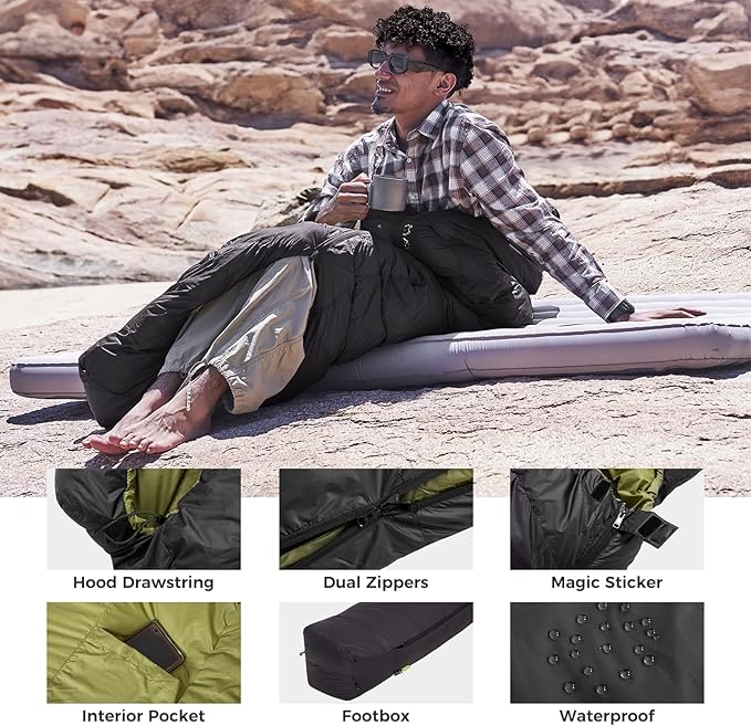 ATEPA Down Sleeping Bag, 700FP Mummy Cold Weather Ultralight 3 Season Compact Packable Waterproof Sleeping Bag with Stuff Sack for Backpacking Camping Hiking Traveling