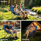 Colegence Oversized XL Padded Camping Chair Set of 2 Wide Heavy Duty Lawn Chairs Support 450 LBS Portable Folding Gaint Plus Camp Chair for Outdoor Outside Sports Baseball Soccer-Blue