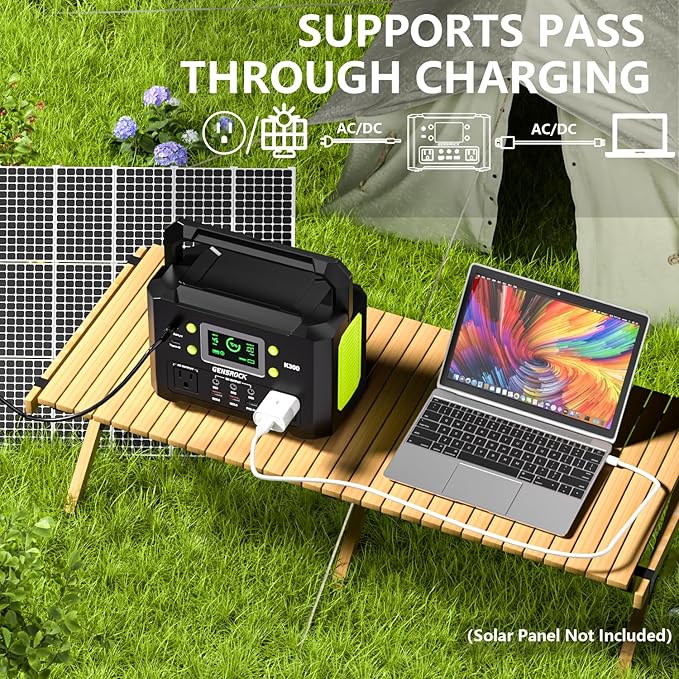 GENSROCK Portable Power Station, 110V/300W Pure Sine Wave Solar Generator, 222Wh Backup Lithium Battery With AC Outlet/QC 3.0/Type-C/LED Light for CPAP Family Emergency Outdoor Camping RV Travel.