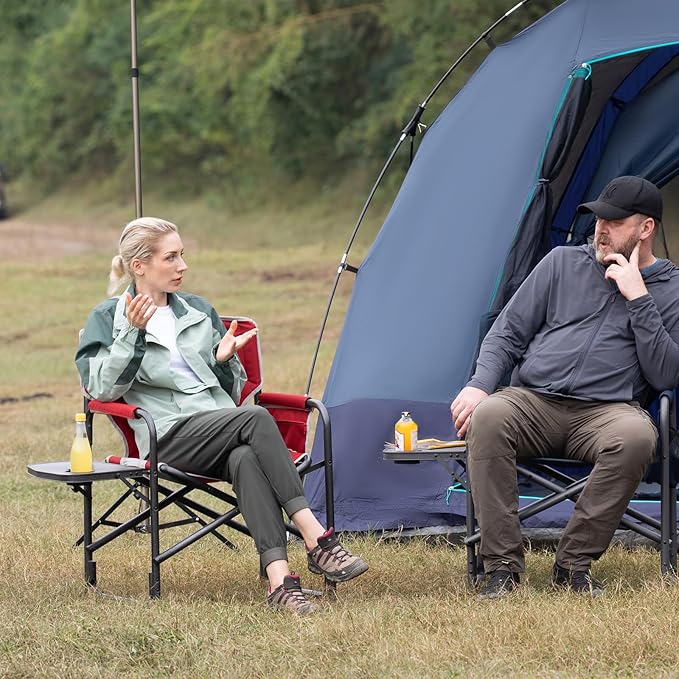 TIMBER RIDGE Aluminum Oversized Camping Chair, Lightweight Portable Directors Chair with Side Table Detachable Side Pocket for Outdoor Camping, Lawn, Picnic, Support 400lbs Red