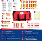 First Responder Trauma First Aid Kit Bag – Fully Stocked Emergency Medical Kit for Workplace, Vehicle & Home – OSHA & ANSI Compliant – Portable – Red
