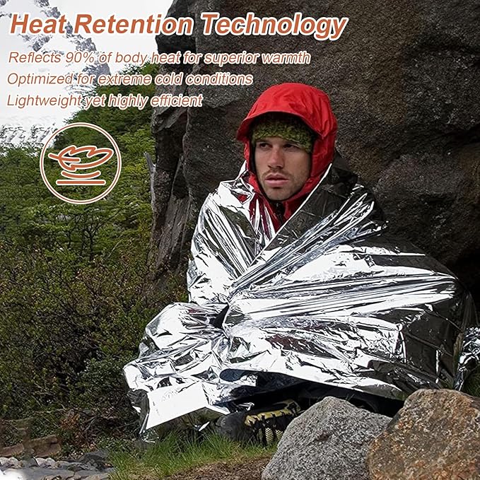 10 Pack Emergency Mylar Thermal Blankets - 63"x83" Extra Large Survival Space Blankets, Heavy Duty Reflective Camping Gear for First Aid, Hiking & Outdoor Safety (Sliver-Sliver)