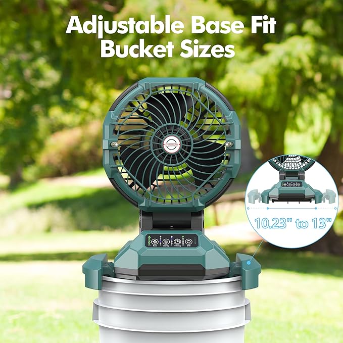 Portable Misting Fan, 4 Powerful Speed & 4 Spray Modes, 30000mAh Battery Powered, Remote Control, Auto Oscillation with Adjustable Base fit for 10-13 inch Bucket for Outdoor Camping Beach Travel