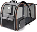 Cat Carrier Backpack, Expandable Pet Carrier with Sun Shade & Full Front Opening, Breathable Mesh Backpack for Small Dogs & Medium Cats Up to 18 Lbs, Foldable for Hiking, Camping (Grey)