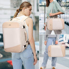 PIJUSHI Travel Backpack for Women Carry on Suitcase Backpack Flight Approved Personal Item Bag Fits 16 Inch Laptop(PE035 Beige)