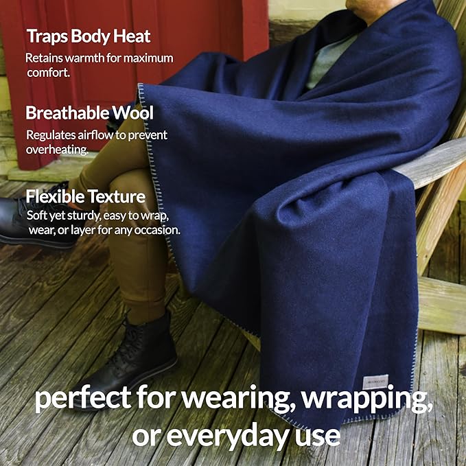 Military Style Wool Blanket – Cushioned, Breathable, Durable, Warm & Washable – Double-Stitched Border – Great for Camping, Outdoor, First Aid, Travel, Car – Fire-Resistant – 64"x90" 4.5lb (Gray)