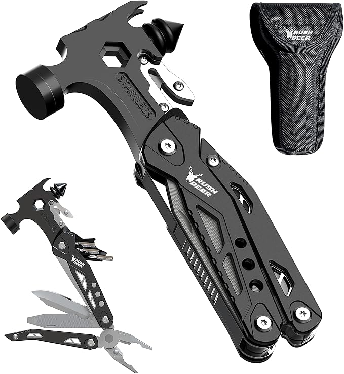 RUSH DEER 16-in-1 Multitool, Gifts for Dad, Hammer Multi tool, Utility Knife Multitools for Men, Survival Gear and Supplies, Christmas Gift for Boy Husbands