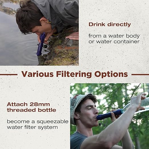 Membrane Solutions Water Filter Straw S2, NSF/ANSI 42&372&401 Certified, 4-Stage 0.1 μm Portable Water Purifier with Replaceable Filter, 5,000L Capacity for Camping, Hiking, Survival and Emergency- 1P