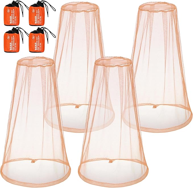 HESTYA 4 Pack Mosquito Bug Net Mesh for Head Mosquito Head Net Face Neck Fly Netting Hood from Insect Bugs Gnats for Outdoor