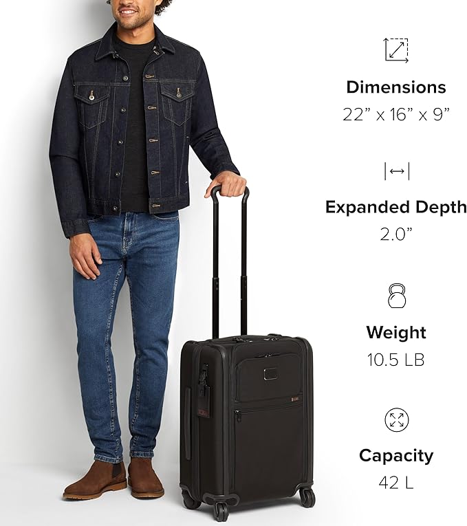 TUMI - Alpha Continental Expandable 4-Wheeled Carry-On Luggage - Compact Travel Suitcase - TSA Lock Tracer - Black