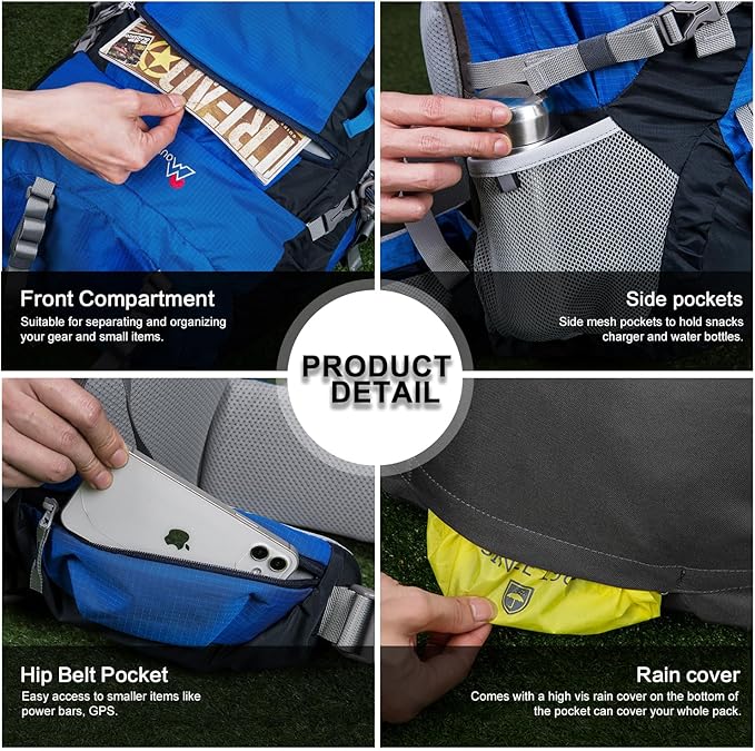 MOUNTAINTOP 80L Internal Frame Backpack for Man & Women Backpacking Hiking Backpack with Rain Cover