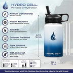 HYDRO CELL Stainless Steel Insulated Water Bottle with Straw - For Cold & Hot Drinks - Metal Vacuum Flask with Screw Cap and Modern Leakproof Sport Thermos for Adults (Navy/White 14oz)