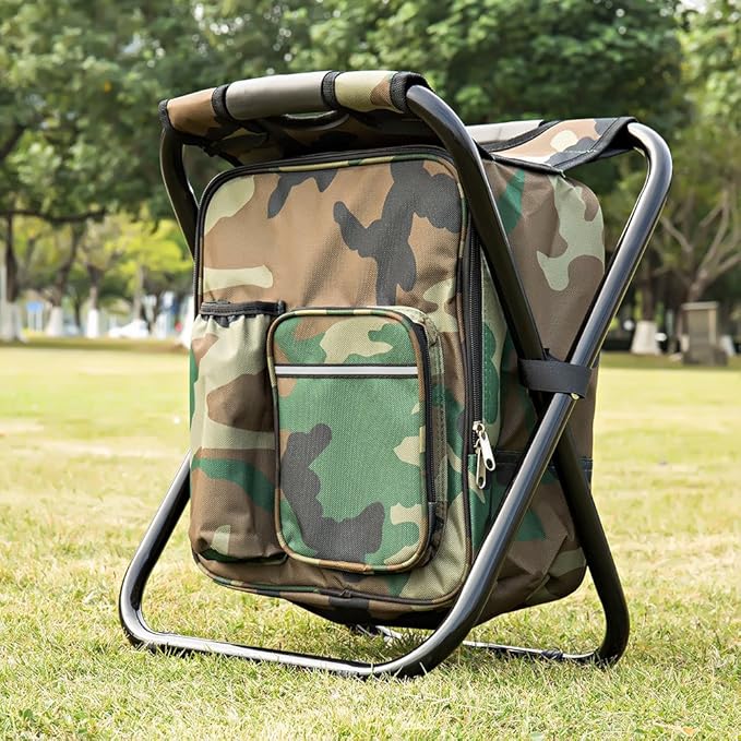 Bright starl Multifunction Folding Cooler and Stool Backpack, Hiking Camouflage Seat Table Bag Camping Gear for Outdoor Indoor Fishing Travel Beach