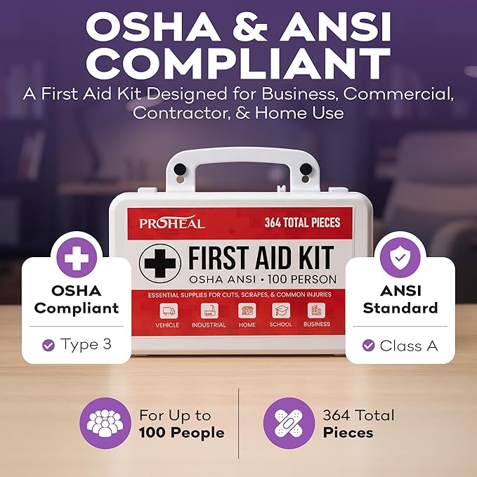 100 Person OSHA Compliant First Aid Kit for Businesses, Vehicles, Trucks, Construction Site - Type III, ANSI Class A Emergency Kit - 364 Piece Essential First Aid Supplies