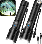 Flashlight Rechargeable LED High Lumens - 99,000 Lumens Super Bright Flashlights with 5 Modes, Adjustable，Waterproof Powerful Flash Light for Home, Camping(2 Pack)