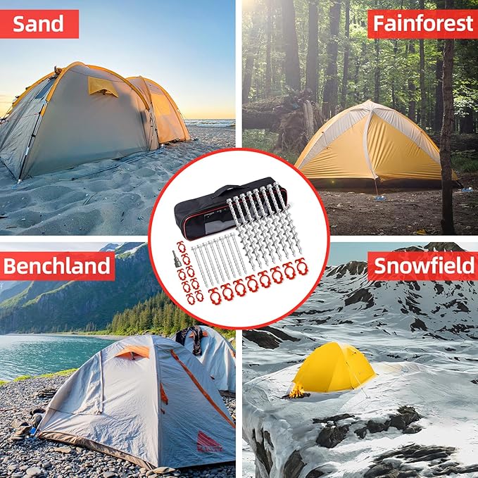 16 Psc Non-Rust Cast Aluminum Ground Anchors - Heavy Duty Screw in Tent Stakes for Superior Stability Ideal for Tents, Canopies, Sheds, Car Ports, Swing Sets Outdoors