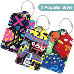 Rimilak 3 Pcs PU Leather Luggage Tags for Suitcase, Travel Cruise Luggage Tag with Privacy Flap, Name ID Label and Metal Loop for Women Men Baggage Handbag School Bag Backpack, Graffiti