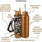 40 Oz Water Bottle with Strap Stainless Steel Sports Water Bottle with 3 Lids (Straw, Chug and Flip Lid) Insulated Leak Proof Metal Jug for Men & Women - Gold Leopard
