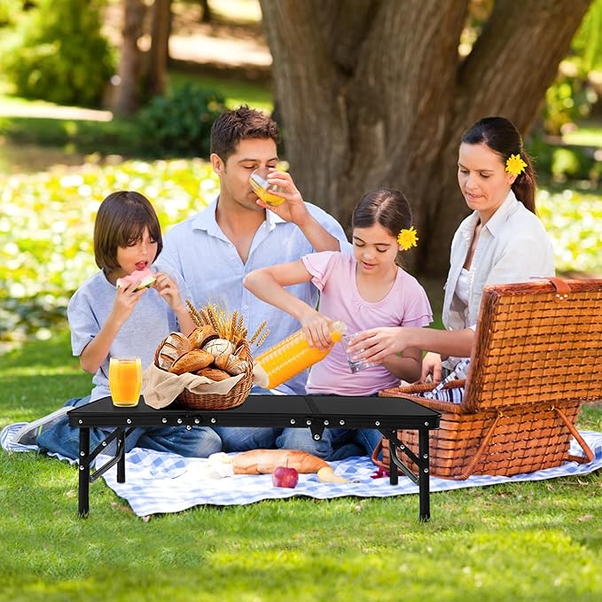 Folding Camping Table with Storage Net,3ft Portable Aluminum Picnic Table with 3 Adjustable Height Max 27.3 Inch for Outdoor Backyard BBQ Camp Cooking Tents Beach Indoor Bedroom（Black）