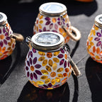 Cooo 2 Pack Mosaic Solar Lantern Outdoor Waterproof IP68 Hanging Projection Light Hidden Lid Pear-Shaped Lantern with Rope Handle Solar Powered Auto On for Patio Garden Fence Table -Petal Mirage