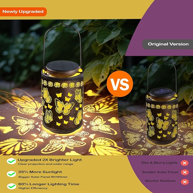 Upgraded Butterfly Solar Lights for Outside Garden Decor, Hanging Solar Lanterns Outdoor Waterproof Metal Butterfly Decorations for Patio, Yard, Pathway, Porch, Birthday Gifts for Women