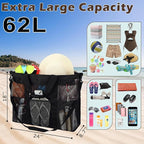 Fammart Mesh Beach Bag, Large Beach Tote with Zipper Pocket, Toys Pool Bag for Family Travel Vacation Cruise Essentials