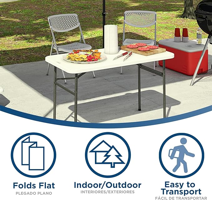 COSCO 4 ft. Straight Folding Utility Table, White, Indoor & Outdoor, Portable Desk, Camping, Tailgating, & Crafting Table