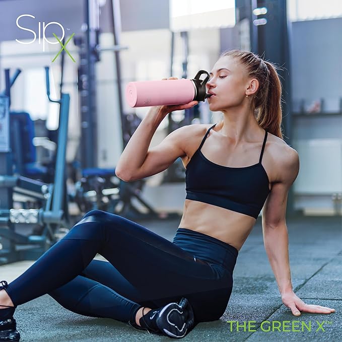 SipX™ Triple-Insulated Stainless Steel Water Bottle 18oz. With 3 Lids, BPA-Free Reusable Insulated Water Bottle Keeps Cold 24 Hours, (Pink)