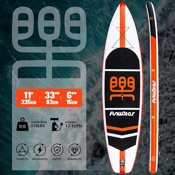 FunWater Inflatable Stand Up Paddle Board with Premium SUP Paddleboard Accessories, Anti-Slip EVA Deck, 11'/10'6'' Paddle Boards for Adults & Youth of All Skill Levels