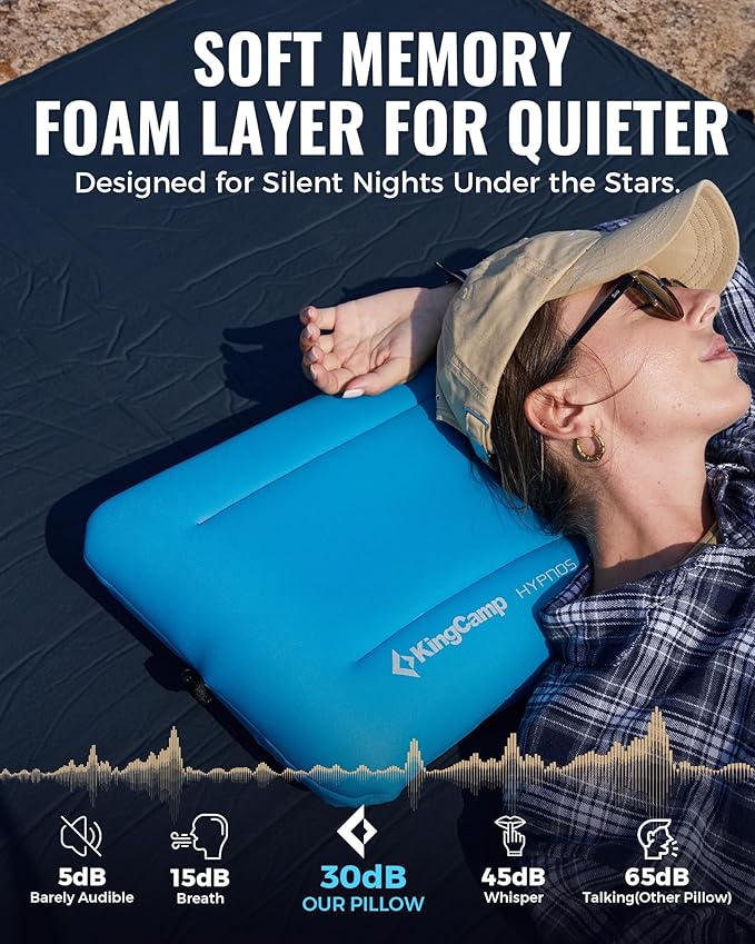 KingCamp Inflatable Pillow for Camping, Extra Large Camping Pillow, Portable Ergonomic Air Pillow with Removable Washable Memory Foam Cover for Camp, Hiking, Car, Beach, Travel