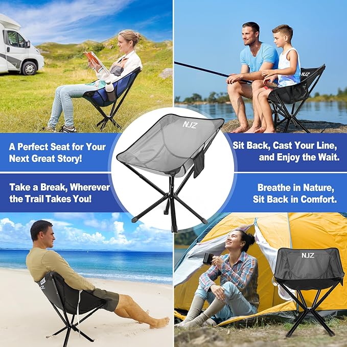 Lightweight Camping Chairs - Set up in 15s, Collapses to 13 Inches -Portable Chair with Carry Bag, Compact Folding Chair for Travel, Picnics, Lawn, Beach, Support 200 LBS - Sliver