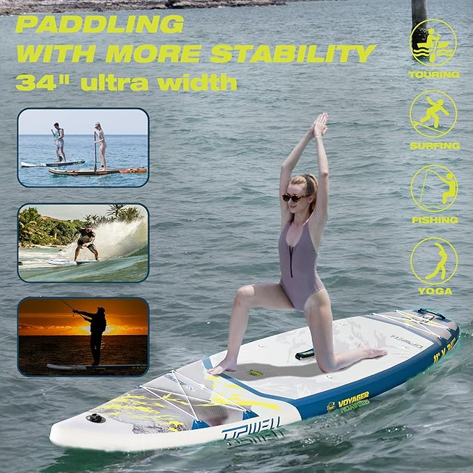 UPWELL 11’6”/11'2”/11'/10'8”/10'6”/10'2” Inflatable Stand Up Paddle Board with sup Accessories Including Backpack, Repairing Kits, Non-Slip Deck, Leash, 3 Fins, Paddle and Hand Pump