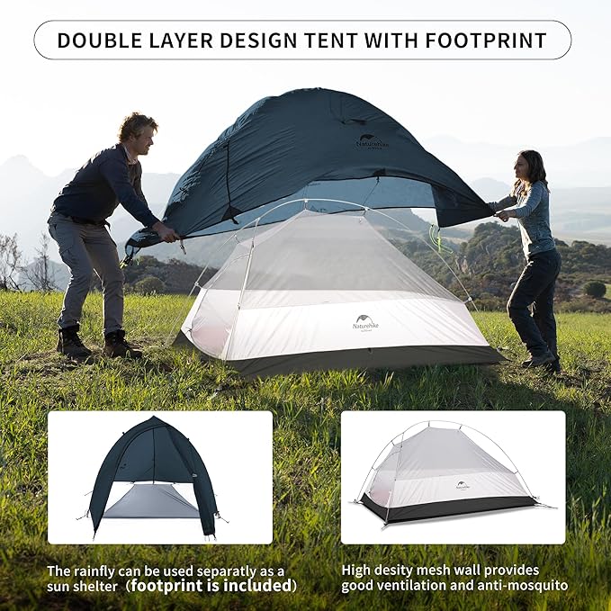 Naturehike Cloud-Up 1 Person Tent, Lightweight Backpacking Tents for One Man, Waterproof Ultralight One Person Tent for Camping Hiking Backpacking